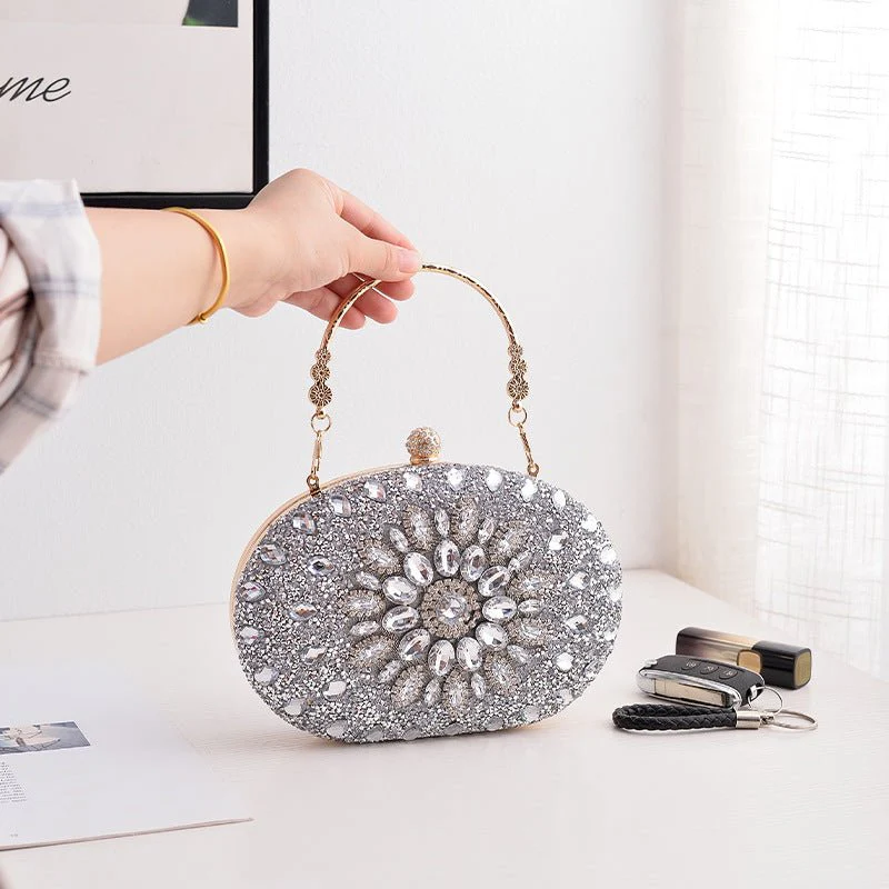 Crystal Sunflower Evening Clutch | Rhinestone Party Bag with Chain Handle(MAC356) - Image 6