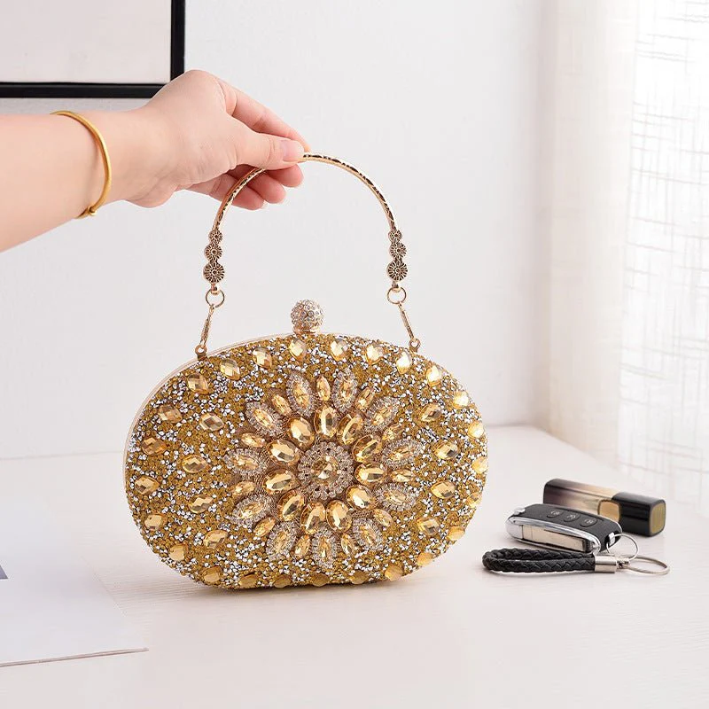 Crystal Sunflower Evening Clutch | Rhinestone Party Bag with Chain Handle(MAC356) - Image 7