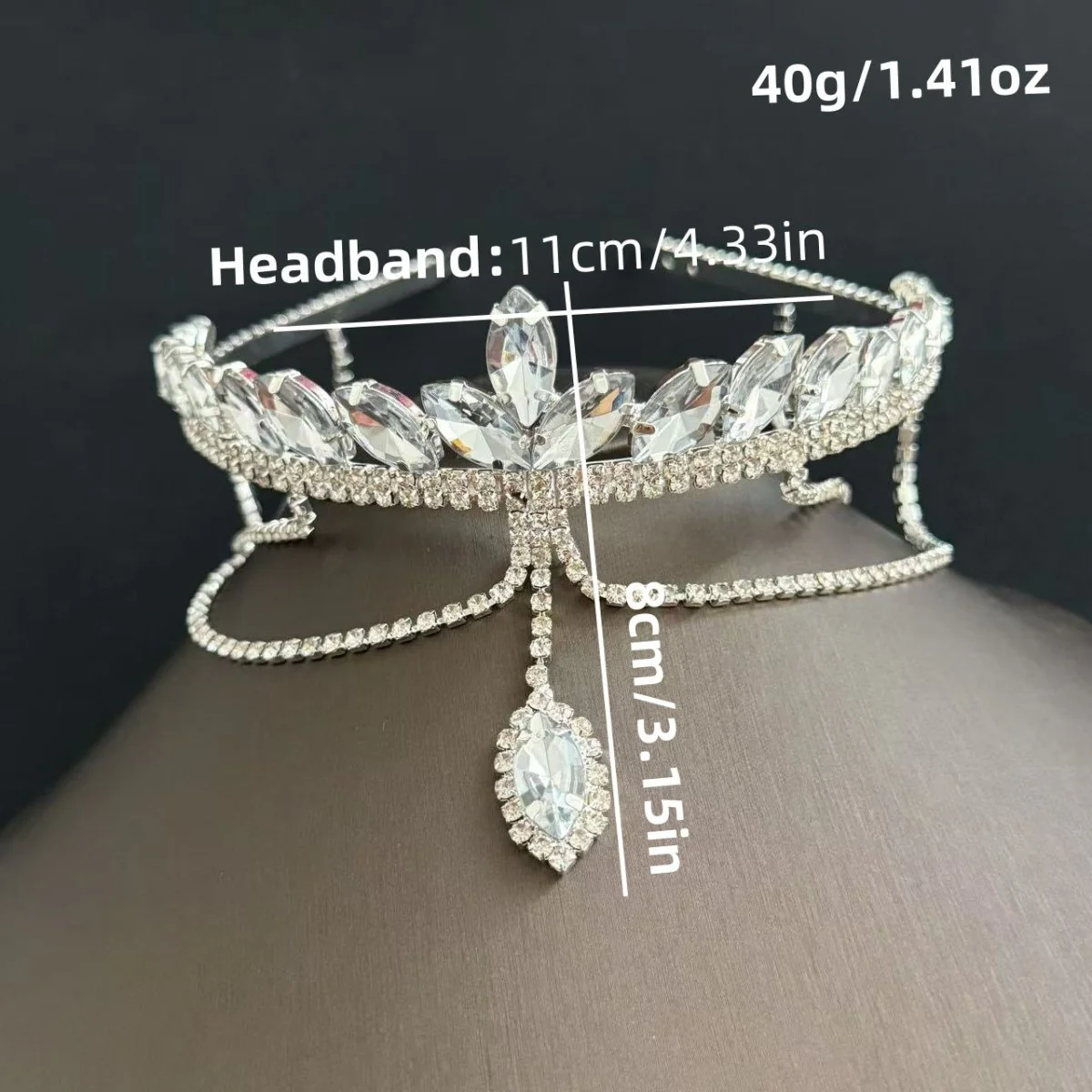 Crystal Tiara Headband with Cascading Forehead Chain (MAC330) - Image 3