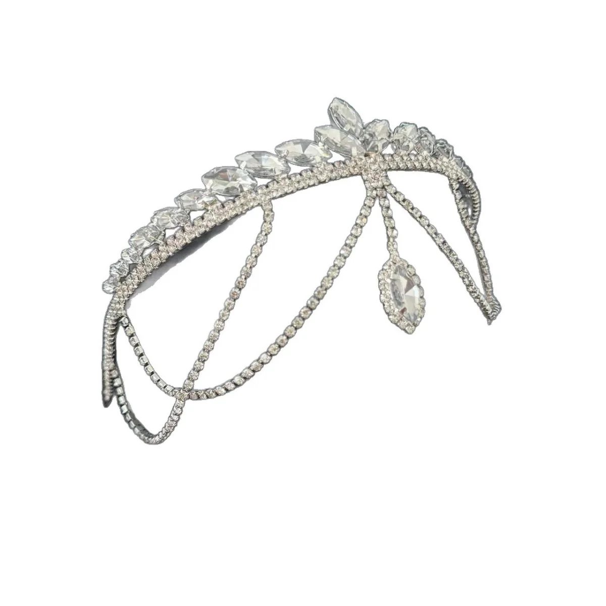 Crystal Tiara Headband with Cascading Forehead Chain (MAC330) - Image 5