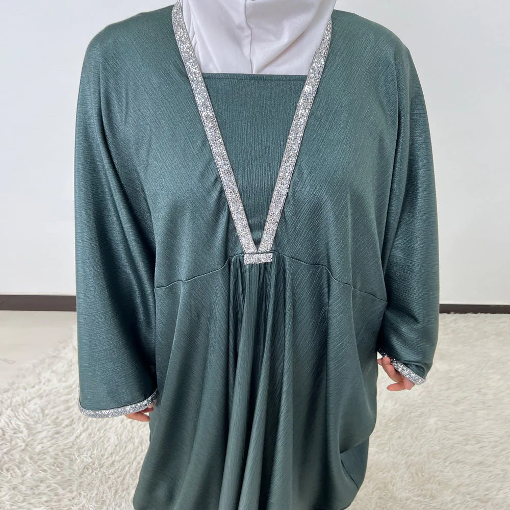 Crystal Trim Butterfly Sleeve Abaya | Oversized Prayer Dress(MA350) - Image 2