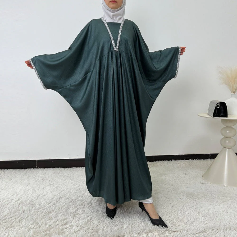 Crystal Trim Butterfly Sleeve Abaya | Oversized Prayer Dress(MA350) - Image 3