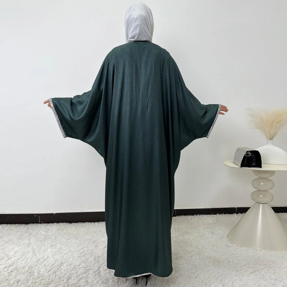Crystal Trim Butterfly Sleeve Abaya | Oversized Prayer Dress(MA350) - Image 4