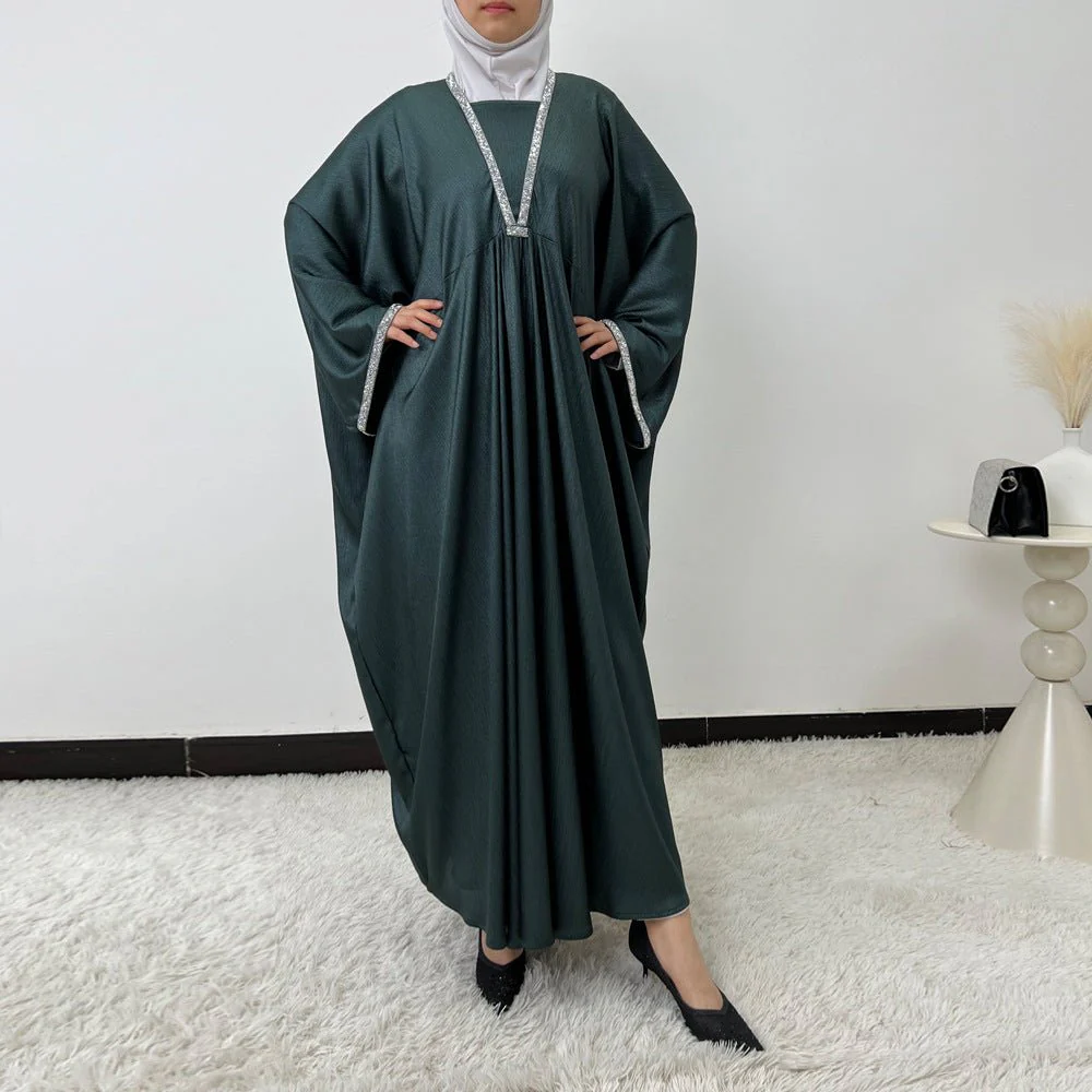 Crystal Trim Butterfly Sleeve Abaya | Oversized Prayer Dress(MA350) - Image 5