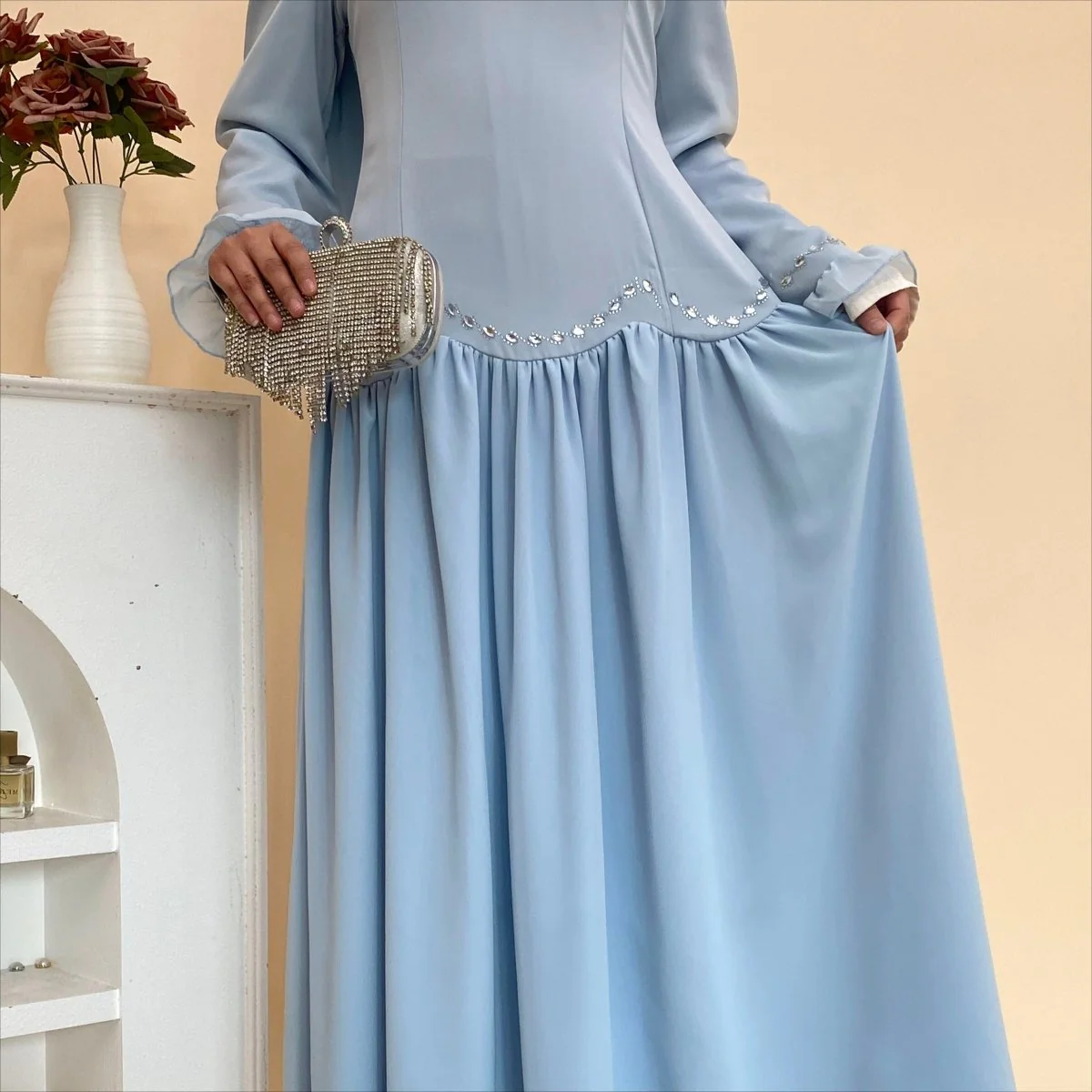 Crystal Waist Chain Dress with Ruffle Cuffs(MS306) - Image 15
