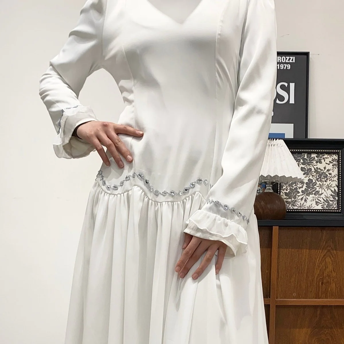 Crystal Waist Chain Dress with Ruffle Cuffs(MS306) - Image 17