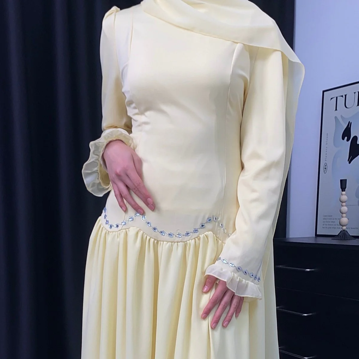 Crystal Waist Chain Dress with Ruffle Cuffs(MS306) - Image 9