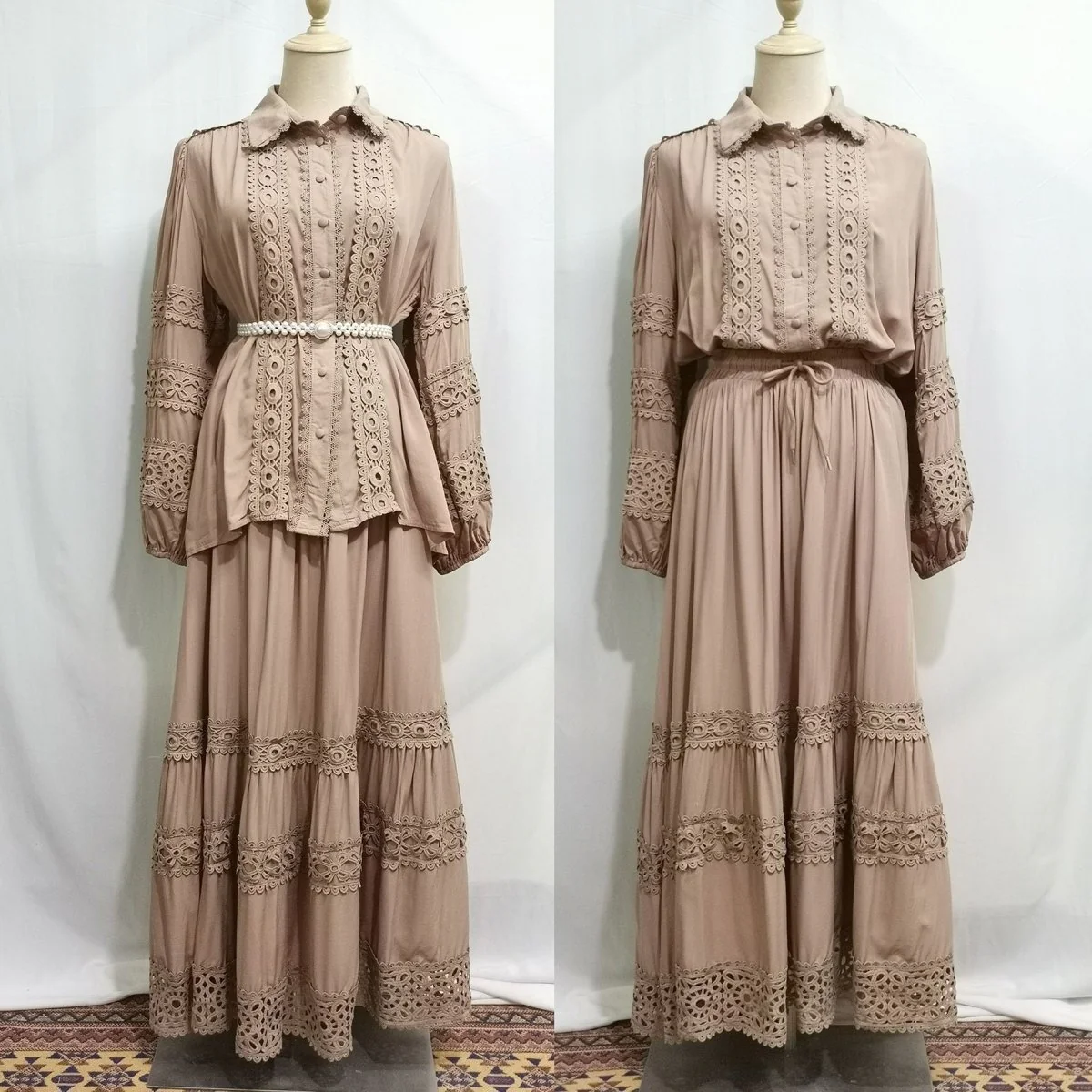 Cutwork Lace Blouse & Tiered Maxi Skirt Set (MS375) - Image 11