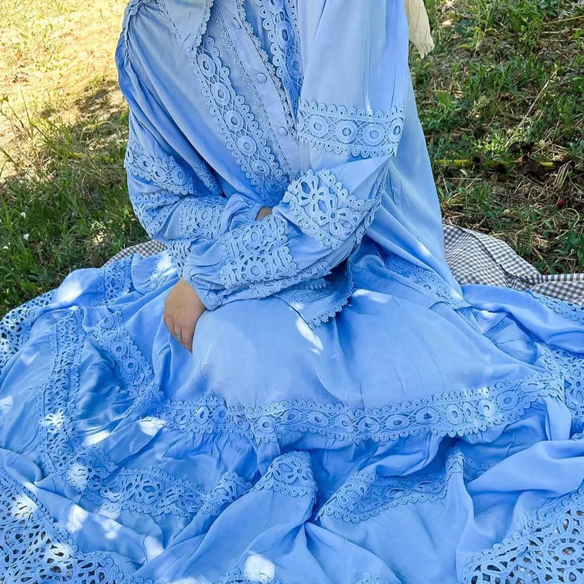 Cutwork Lace Blouse & Tiered Maxi Skirt Set (MS375) - Image 13