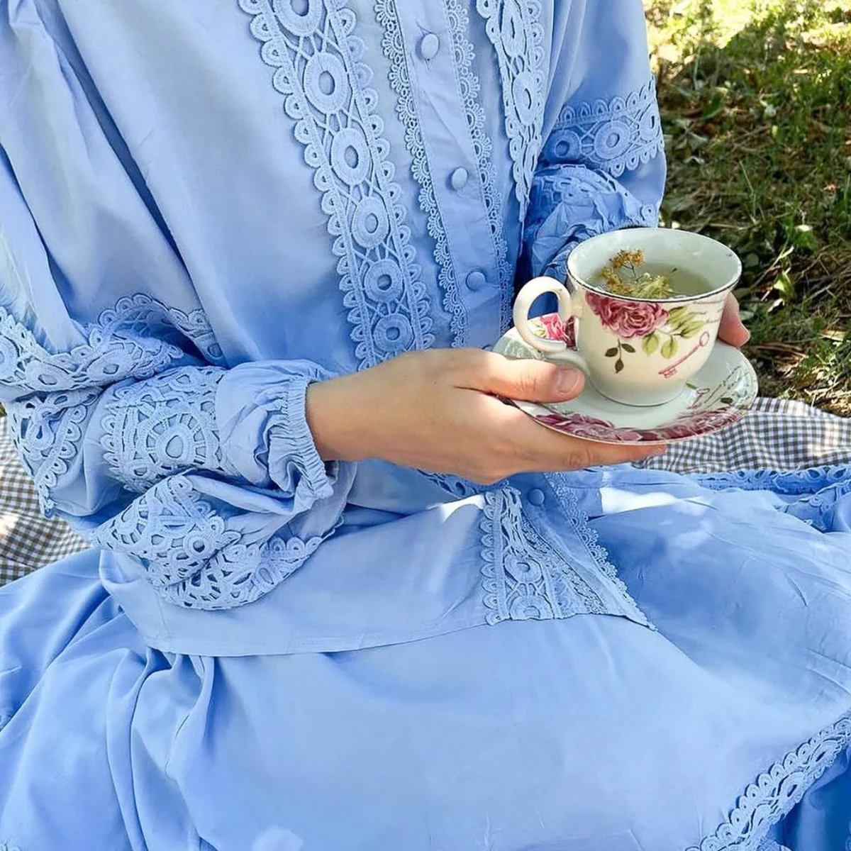Cutwork Lace Blouse & Tiered Maxi Skirt Set (MS375) - Image 14