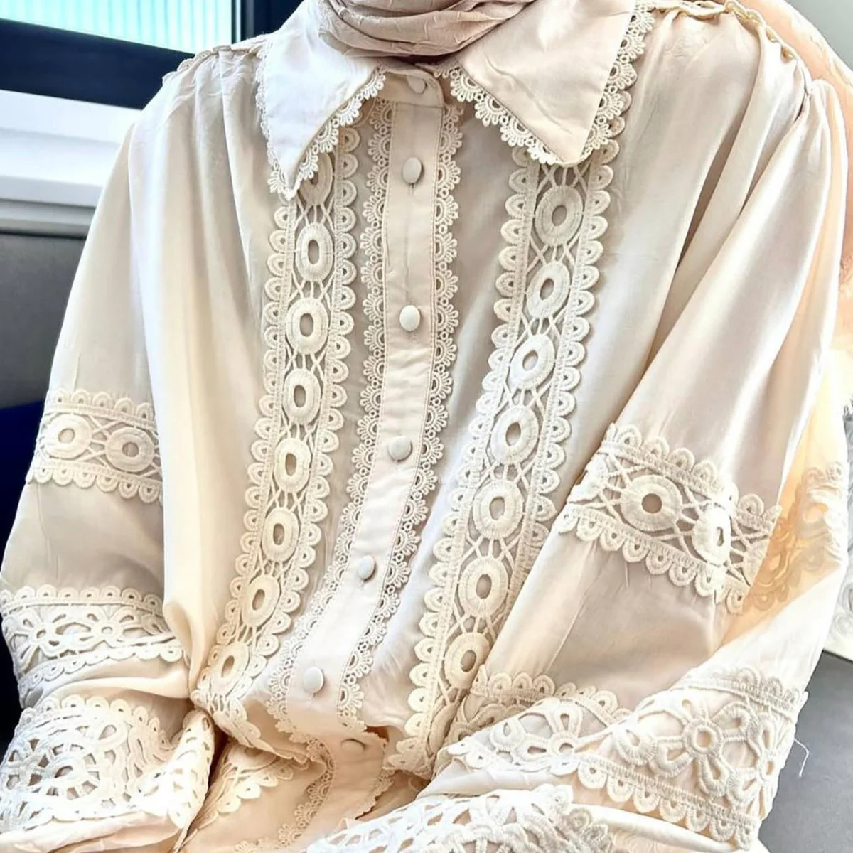 Cutwork Lace Blouse & Tiered Maxi Skirt Set (MS375) - Image 15
