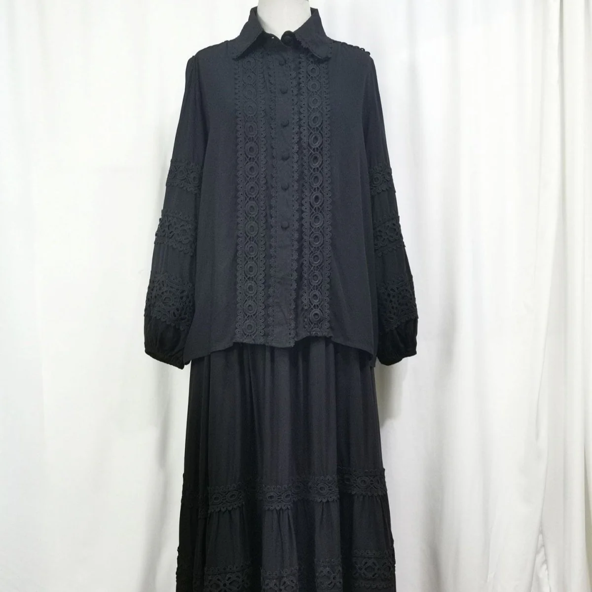 Cutwork Lace Blouse & Tiered Maxi Skirt Set (MS375) - Image 9
