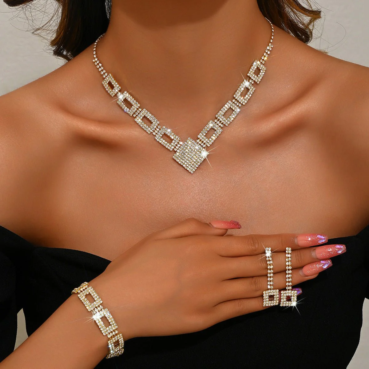 Dazzling 3-Piece Full Rhinestones Jewelry Set (MAC317) - Image 2