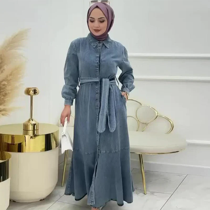 Denim Shirt Dress with Belt(MS330) - Image 2