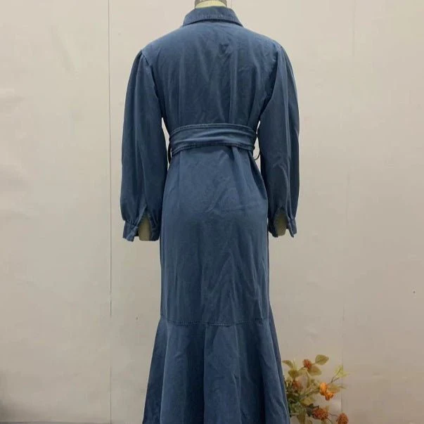 Denim Shirt Dress with Belt(MS330) - Image 6