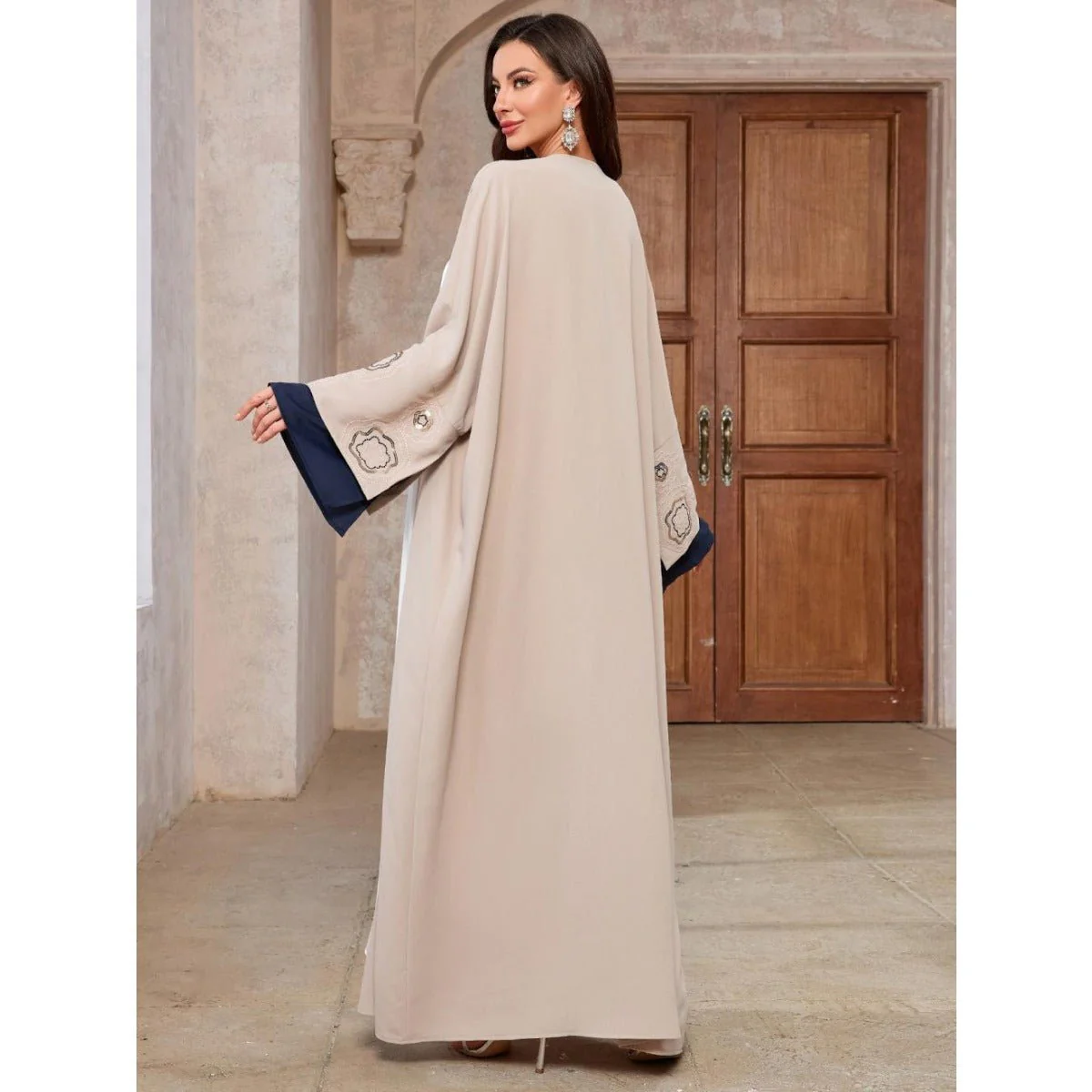 Desert Mirage Cardigan Set | Modest Muslim Luxury Batwing Sleeve Abaya (MOA182) - Image 4