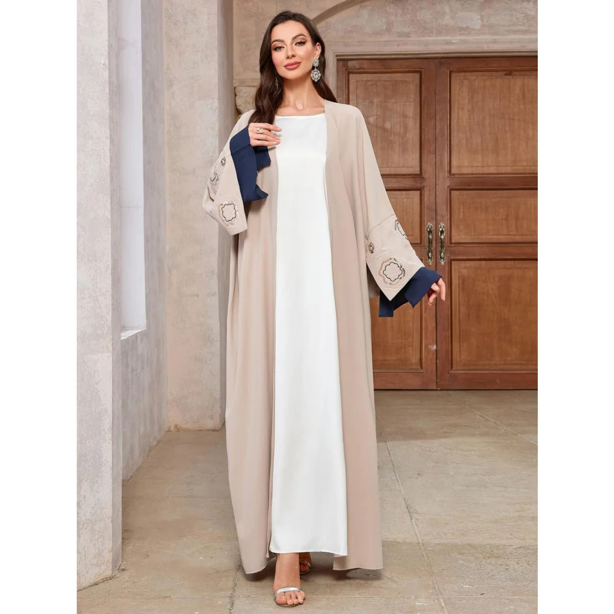 Desert Mirage Cardigan Set | Modest Muslim Luxury Batwing Sleeve Abaya (MOA182) - Image 6