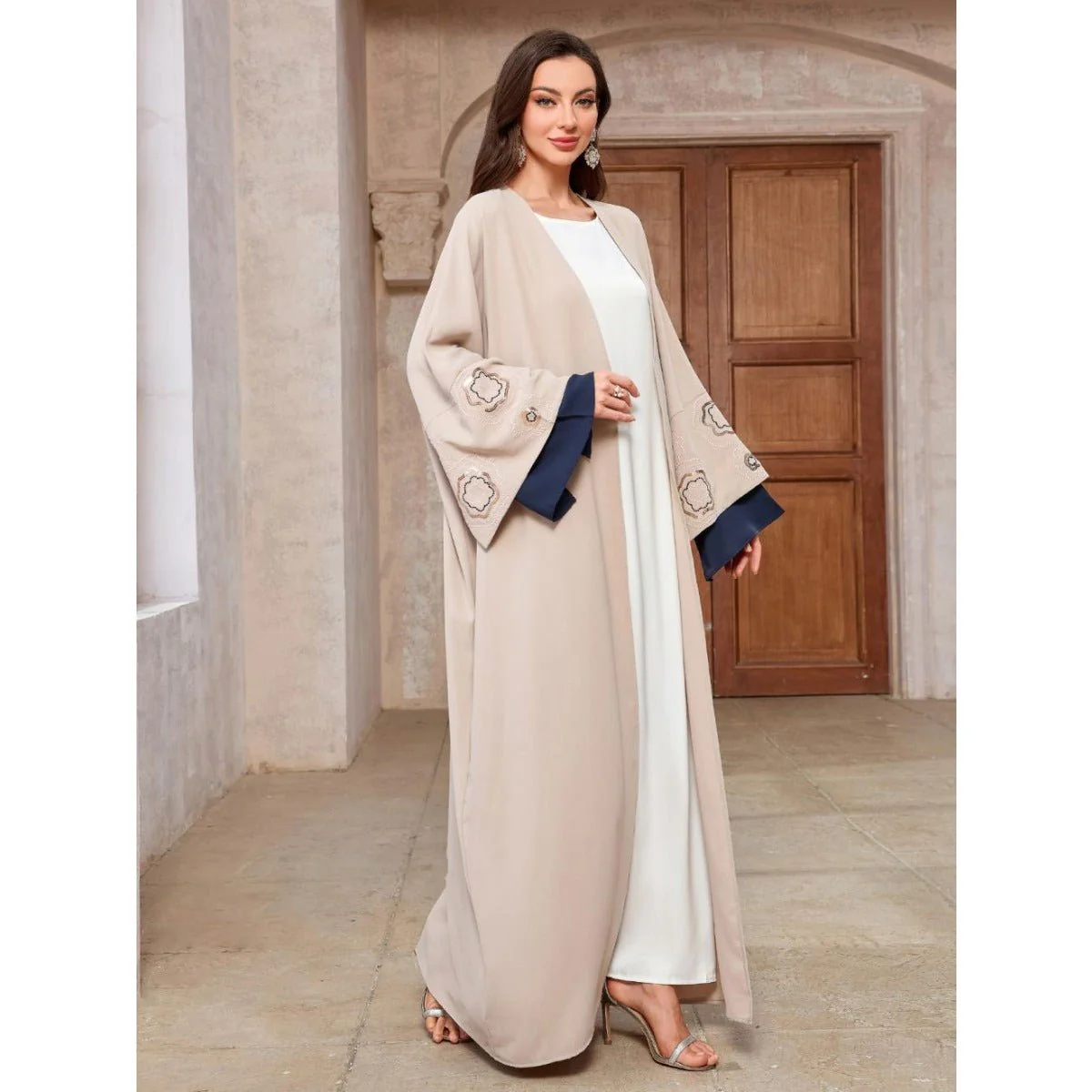 Desert Mirage Cardigan Set | Modest Muslim Luxury Batwing Sleeve Abaya (MOA182) - Image 7
