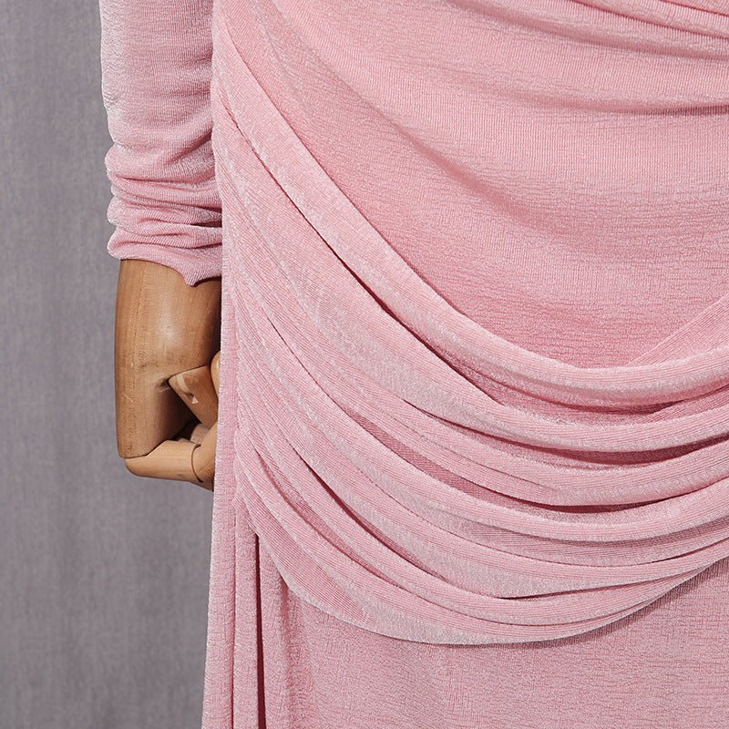 Diagonal Ruched Cape Gown | Asymmetric Draped Long Sleeve Maxi Dress(MS222) - Image 10