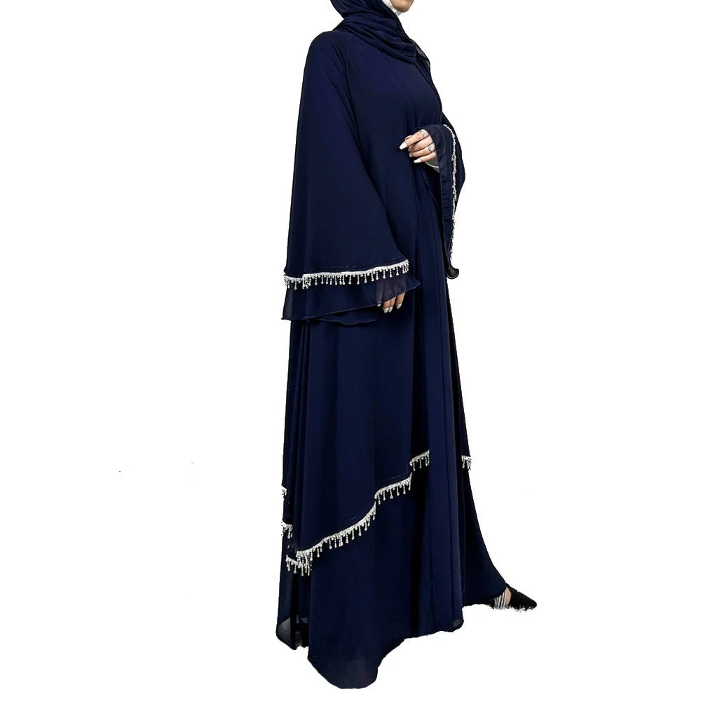 Diamond Beaded Fringe Flare Sleeve Chiffon Maxi Abaya Set (MOA148) - Image 15