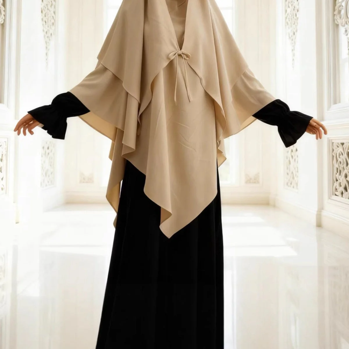 Double Layer Tie-Front Khimar(MK033) - Image 4