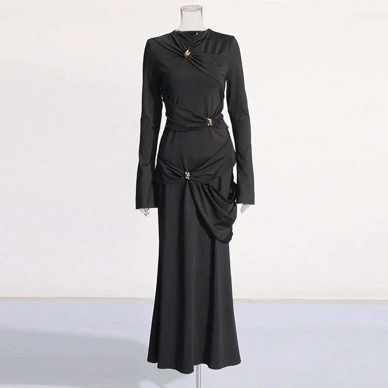 Draped Dress with Jeweled Brooches(MS347) - Image 11