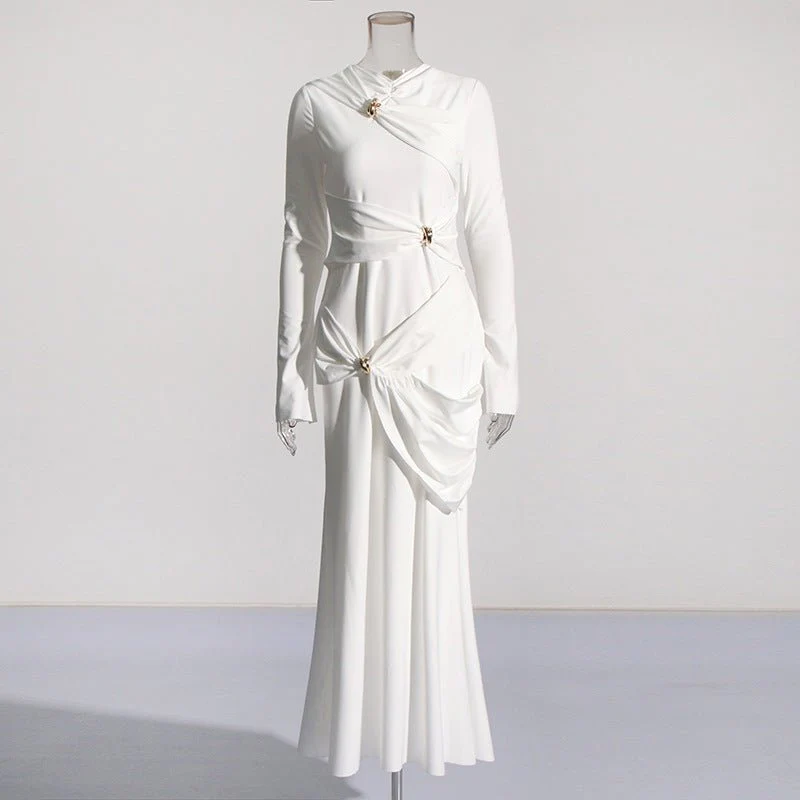 Draped Dress with Jeweled Brooches(MS347) - Image 13