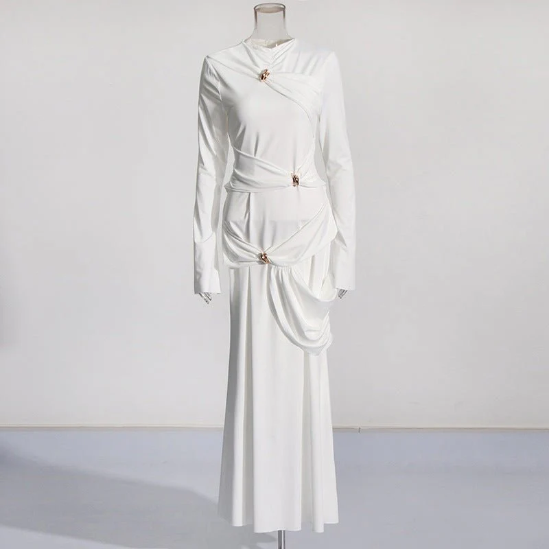 Draped Dress with Jeweled Brooches(MS347) - Image 17