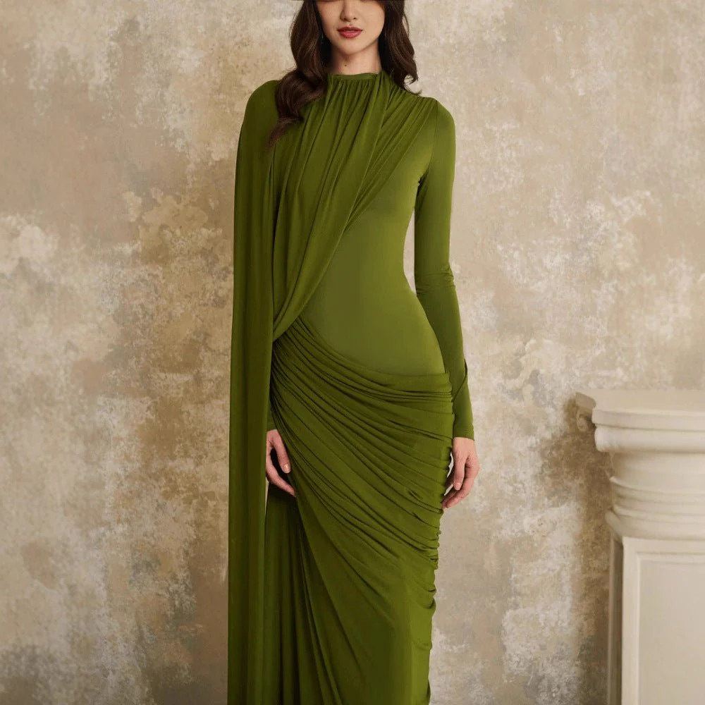 Draped Jersey Gown with Flowing Panel(MS350) - Image 3