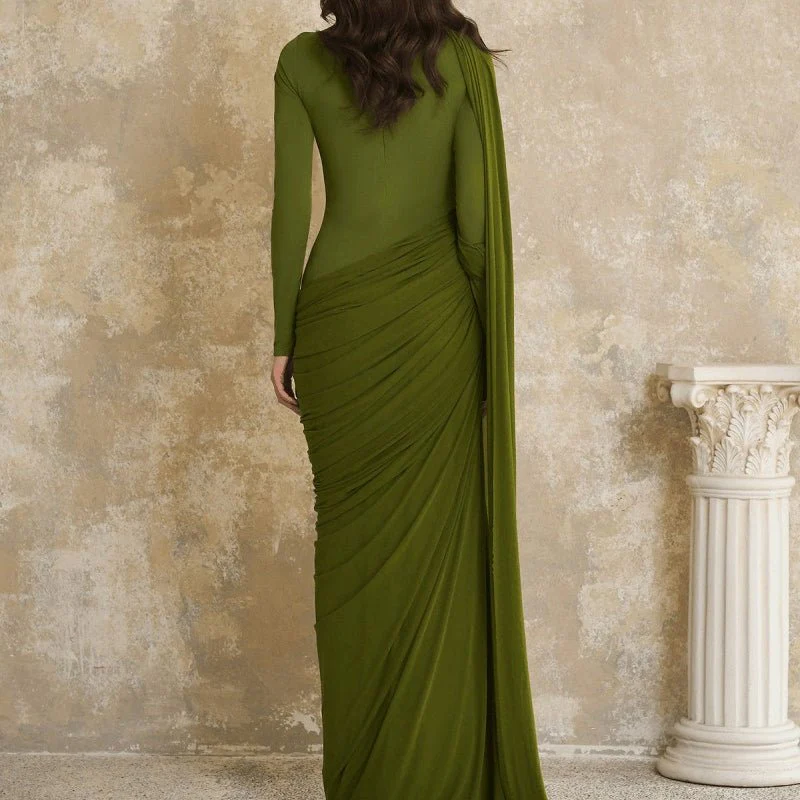 Draped Jersey Gown with Flowing Panel(MS350) - Image 4
