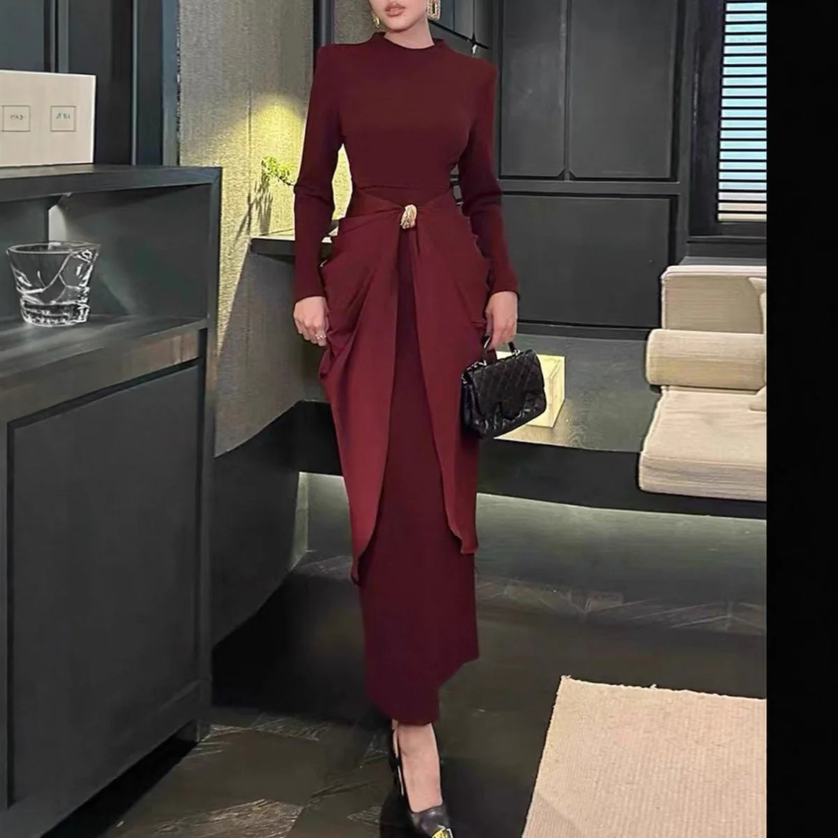 Draped Jersey Maxi Dress(MS386)