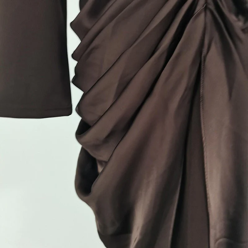 Draped Satin Skirt Dress with Jeweled Brooch(MS321) - Image 7