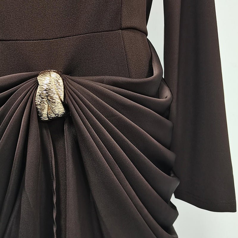Draped Satin Skirt Dress with Jeweled Brooch(MS321) - Image 8