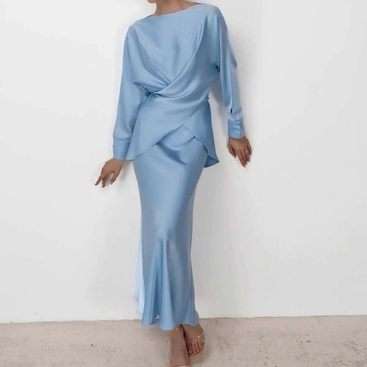 Draped Wrap Top & Maxi Skirt Set(MS333) - Image 17