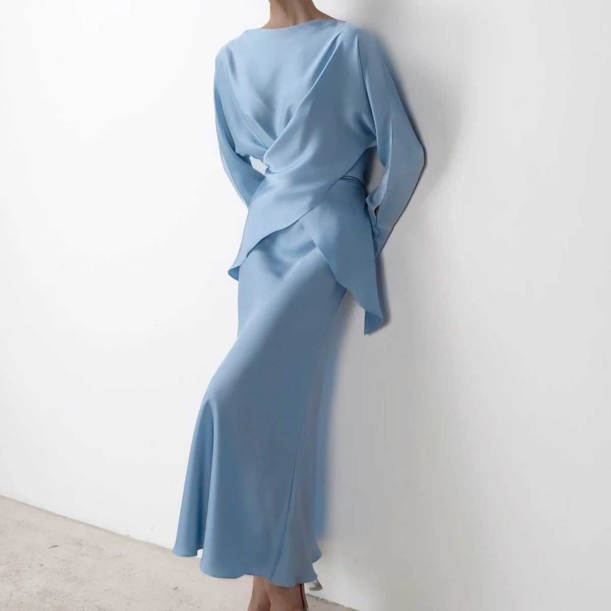 Draped Wrap Top & Maxi Skirt Set(MS333) - Image 18