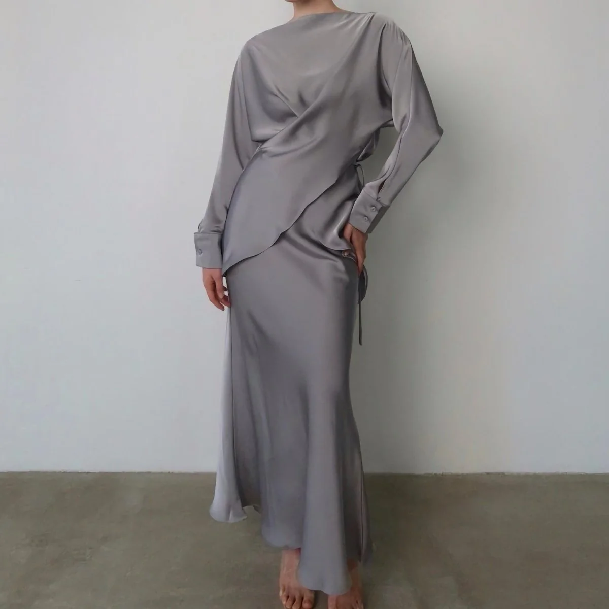 Draped Wrap Top & Maxi Skirt Set(MS333) - Image 19