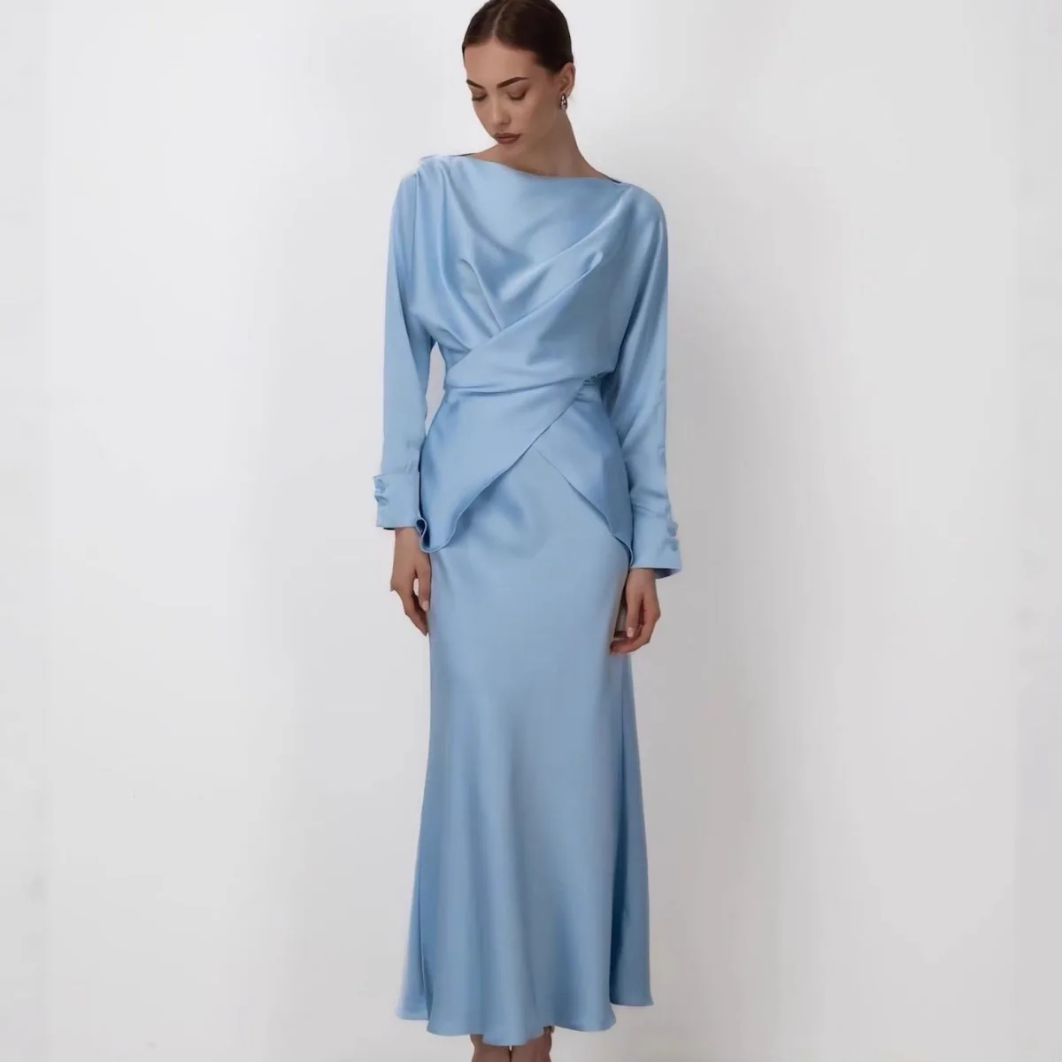 Draped Wrap Top & Maxi Skirt Set(MS333) - Image 2