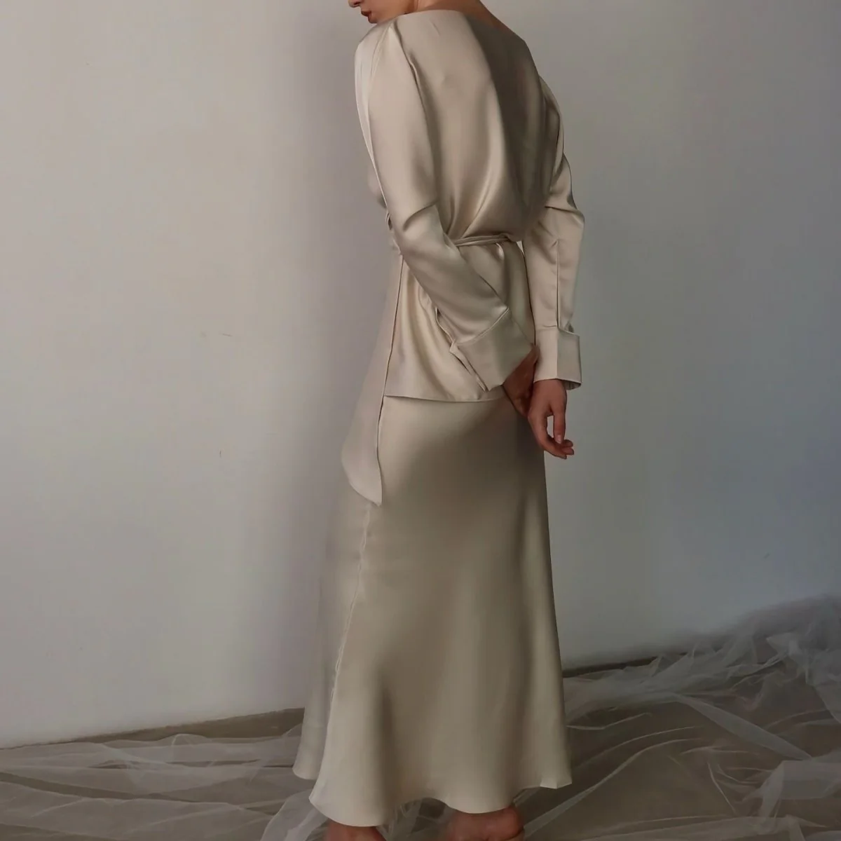 Draped Wrap Top & Maxi Skirt Set(MS333) - Image 7