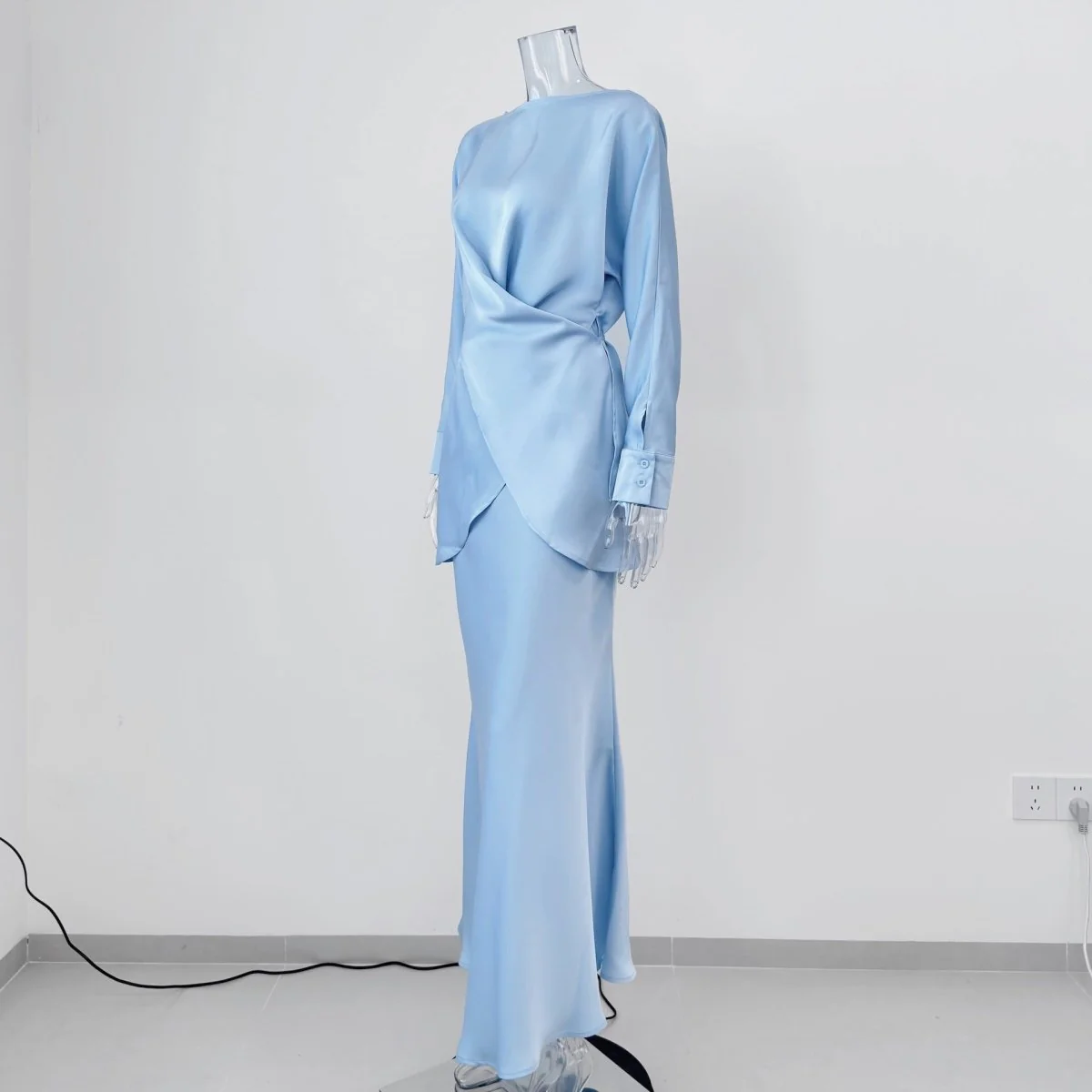 Draped Wrap Top & Maxi Skirt Set(MS333) - Image 9