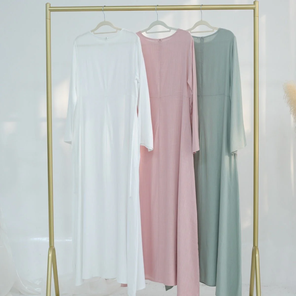 Eco-Friendly Hemp Bamboo Flared Sleeve Dress - Modest Solid Color Maxi(MA286) - Image 12