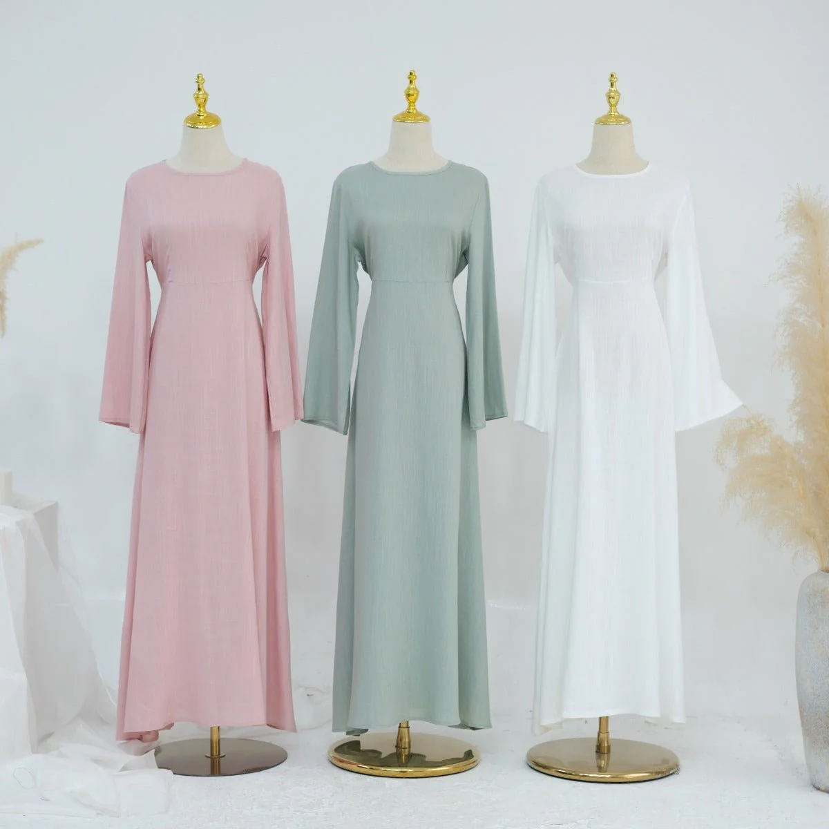 Eco-Friendly Hemp Bamboo Flared Sleeve Dress - Modest Solid Color Maxi(MA286) - Image 13