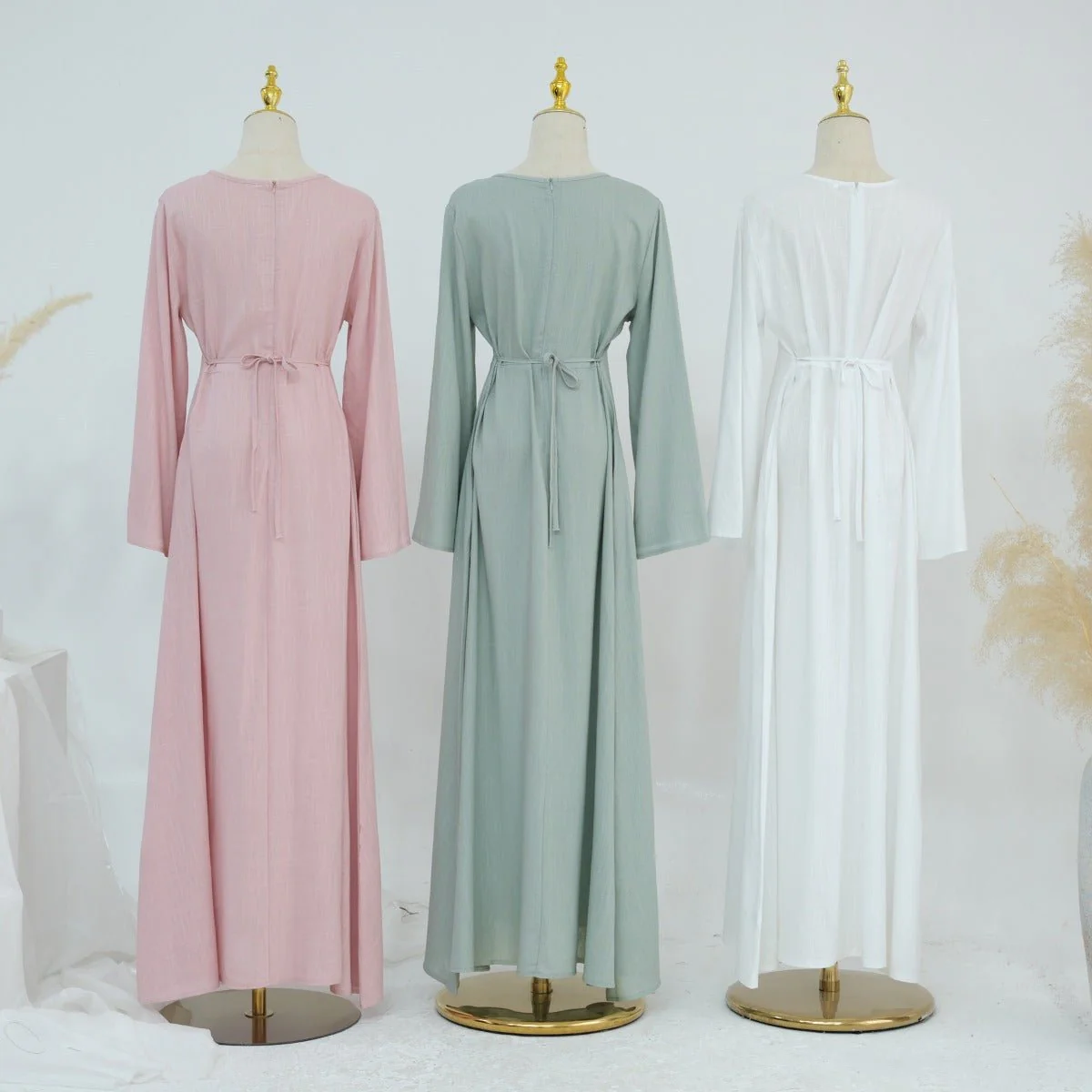 Eco-Friendly Hemp Bamboo Flared Sleeve Dress - Modest Solid Color Maxi(MA286) - Image 14
