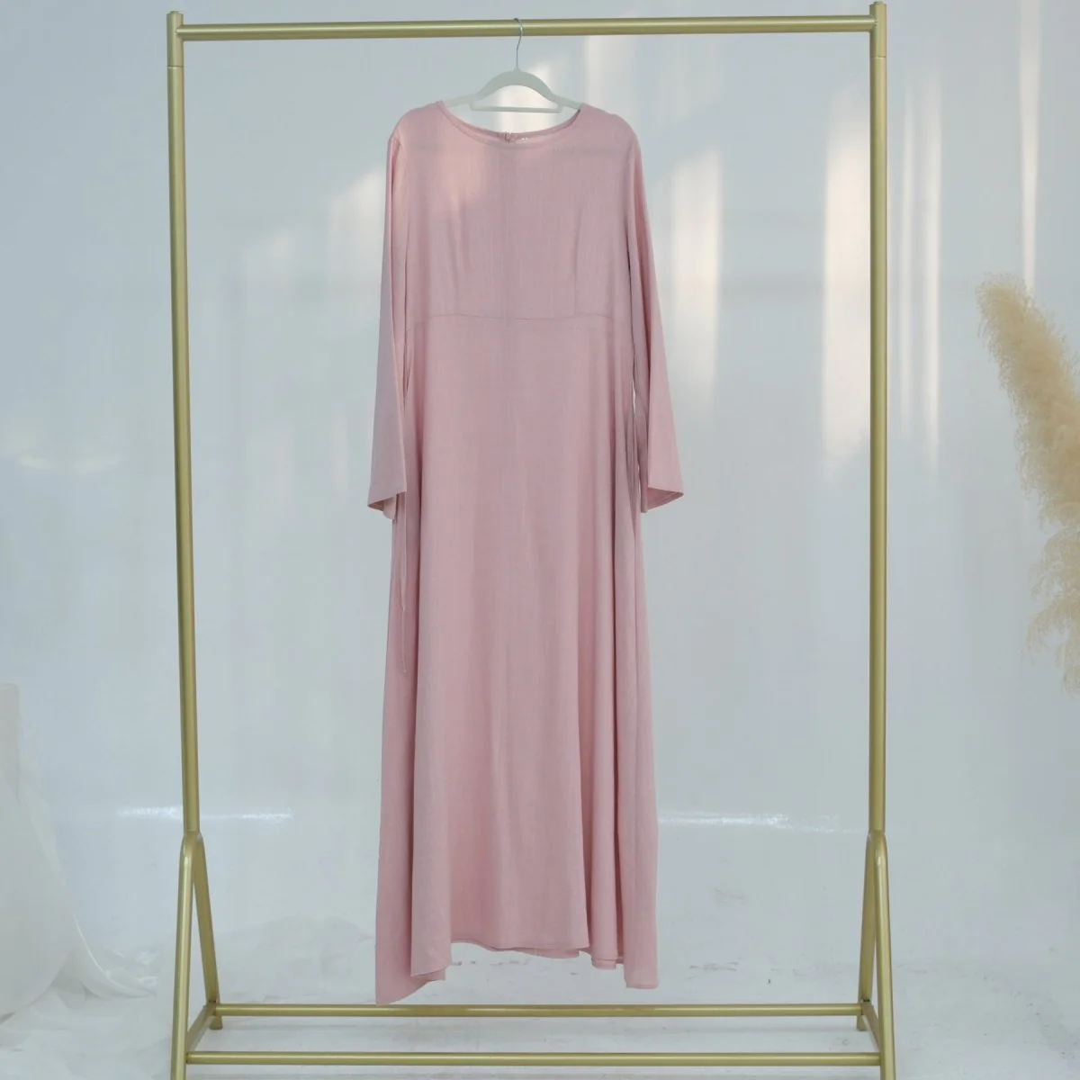 Eco-Friendly Hemp Bamboo Flared Sleeve Dress - Modest Solid Color Maxi(MA286) - Image 15