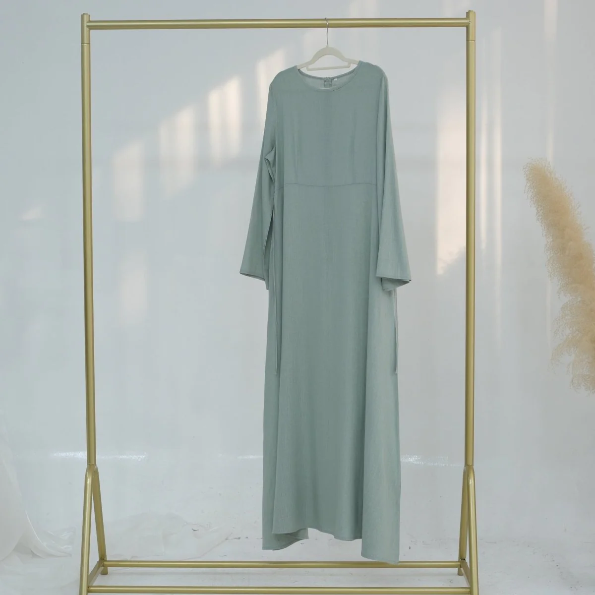 Eco-Friendly Hemp Bamboo Flared Sleeve Dress - Modest Solid Color Maxi(MA286) - Image 17