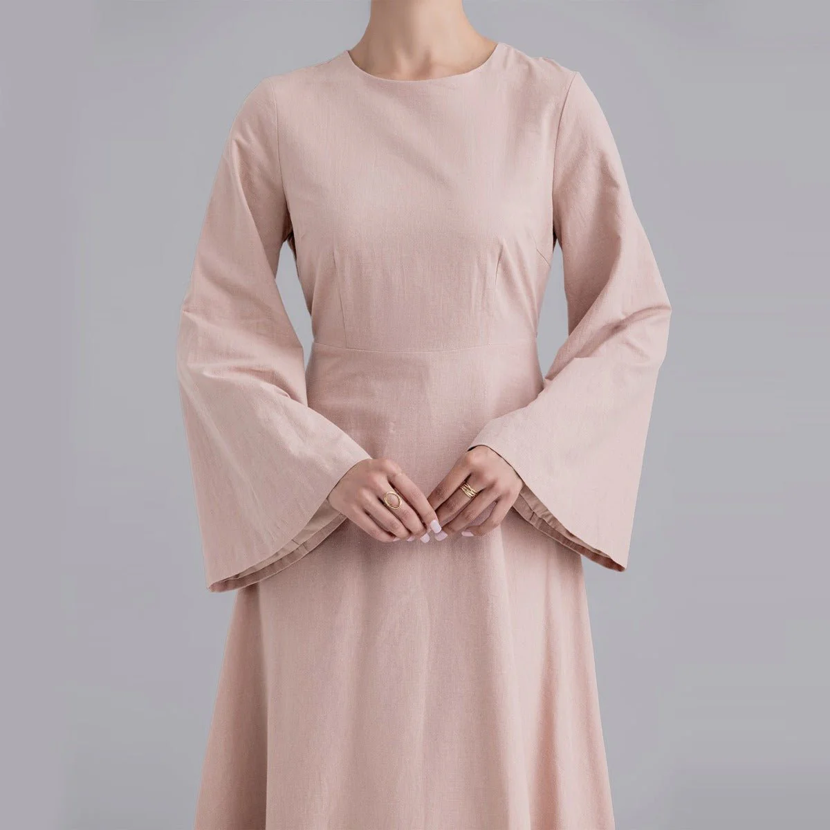 Eco-Friendly Hemp Bamboo Flared Sleeve Dress - Modest Solid Color Maxi(MA286) - Image 6
