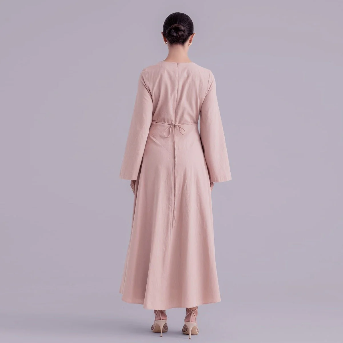 Eco-Friendly Hemp Bamboo Flared Sleeve Dress - Modest Solid Color Maxi(MA286) - Image 7
