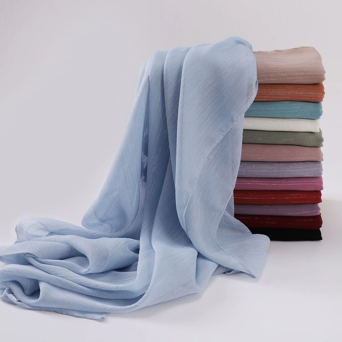 Effortless Grace Scarf Silver Crinkle Chiffon Hijab (MH153) - Image 3