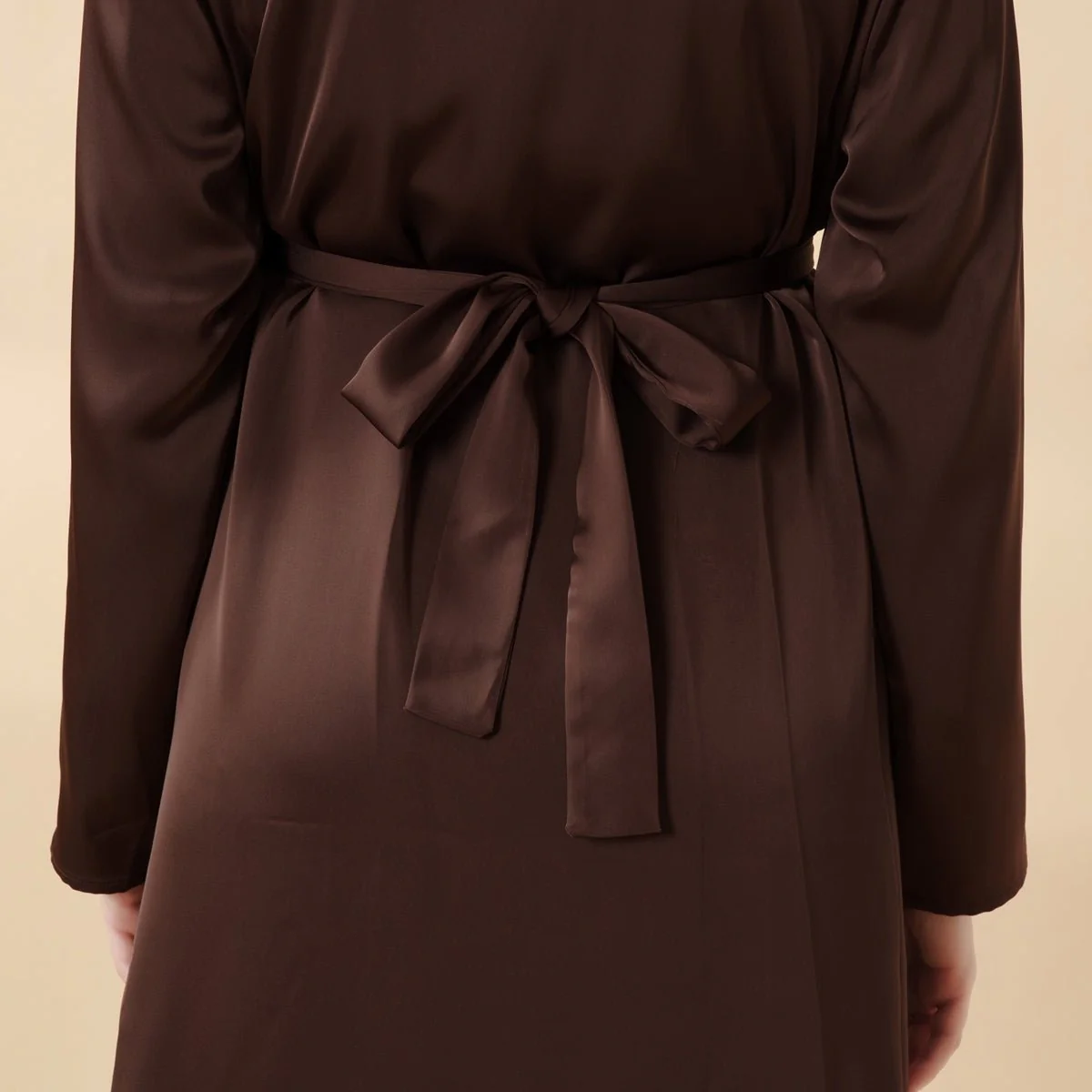Eid Abaya - Perfect for Eid Celebrations Elegant Dark Brown Three-Piece Bead Embroidery (MOA112) - Image 8
