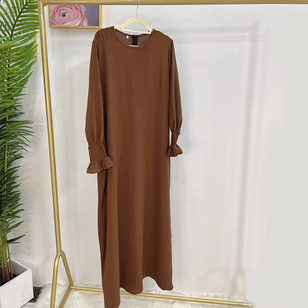 Elasticated Sleeve Abaya | Solid Colour Crepe Abaya With Elasticated Sleeve (MA107) - Image 10