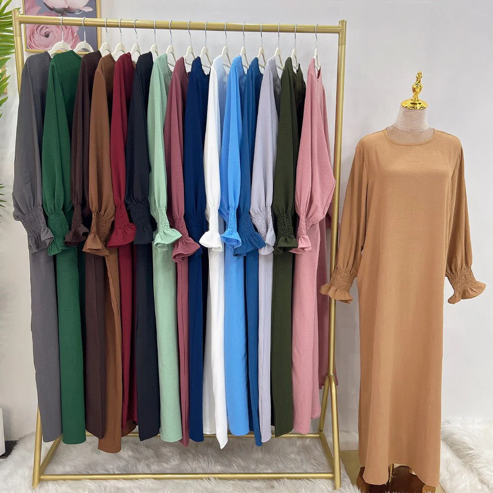 Elasticated Sleeve Abaya | Solid Colour Crepe Abaya With Elasticated Sleeve (MA107) - Image 17